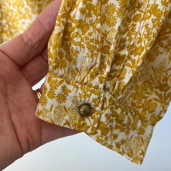 Garnet Hill 16 Blouse Yellow Floral 100% Organic Cotton Button Up Cottagecore - Picture 8 of 13